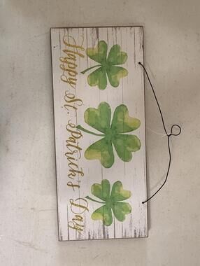 Happy St. Patrick's Day Wall Hanging Sign with Shamrocks